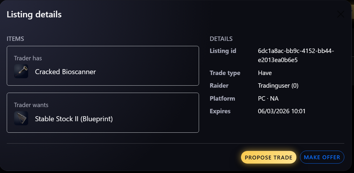 RaiderTrader Listing