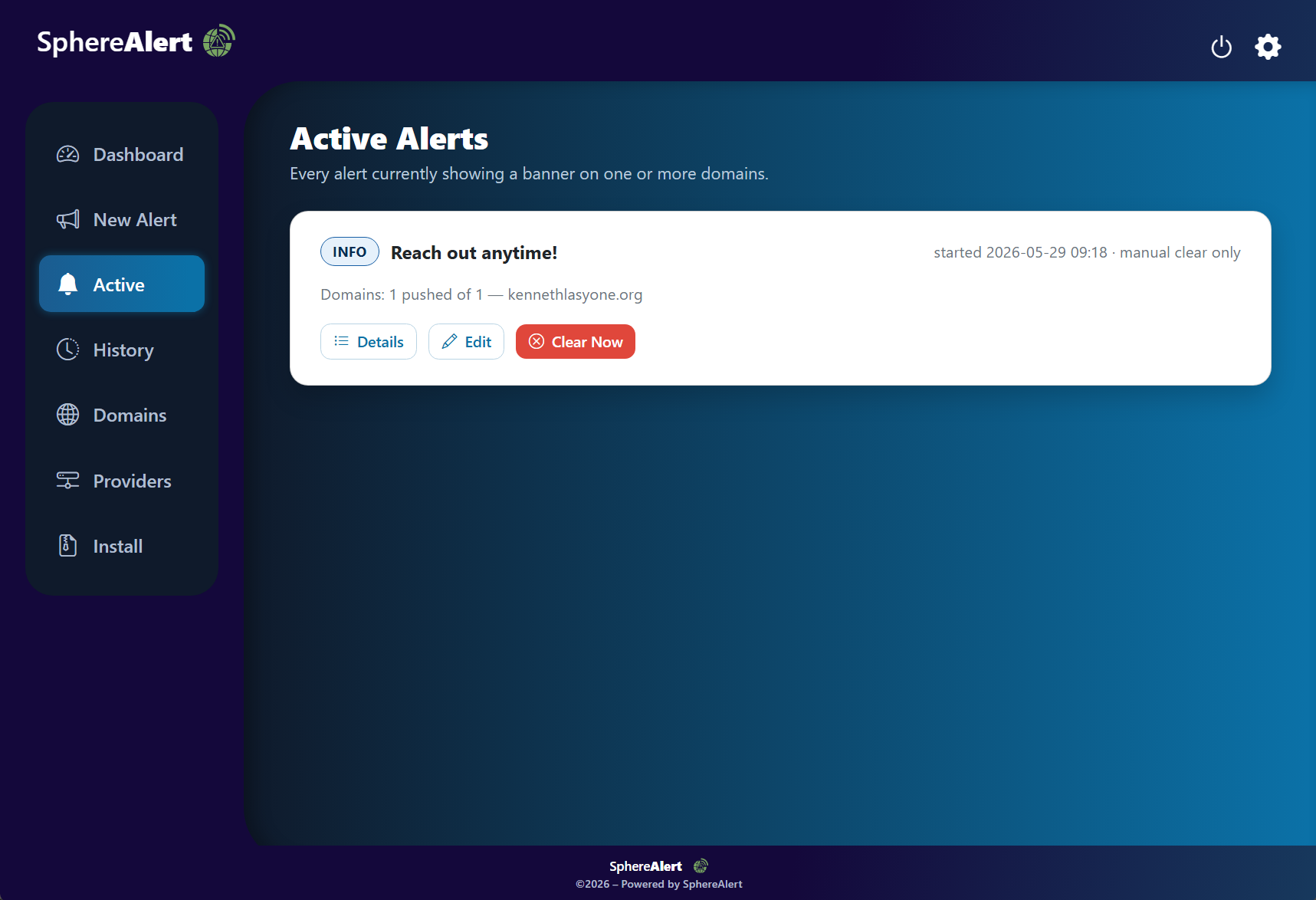 SphereAlert Active Alerts