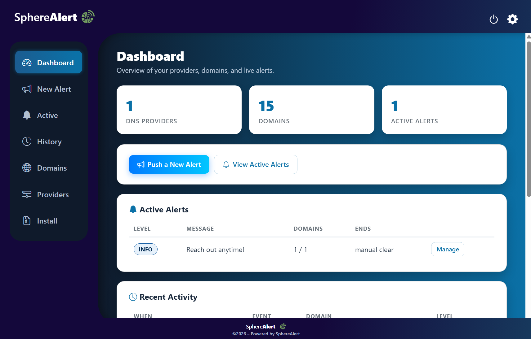 SphereAlert Dashboard